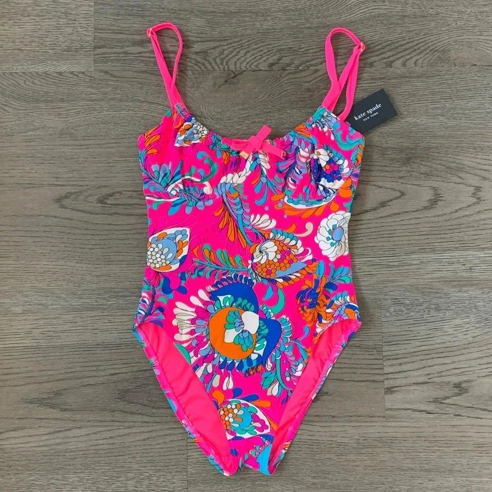 Kate Spade Sea Garden One Piece Underwire Swimsuit - Size S - Radiant Pink - NWT - Picture 3 of 9